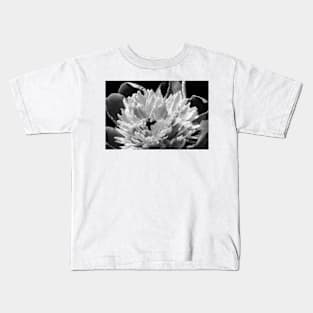 Black and White Peony Kids T-Shirt